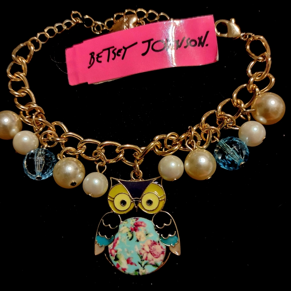 NWT Betsey Johnson Owl necklace & charm bracelet set